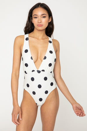 Women's Marina West Swim Beachy Keen Polka Dot Tied Plunge One-Piece Swimsuit