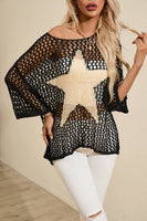 Women's Openwork Star Boat Neck Knit Beach Cover Up Top Swim wear