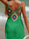 Women's Cutout V-Neck Sheer Cover-Up Swim wear Dress