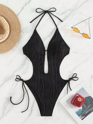 Women's Textured Cutout Tied One-Piece Bikini Swim suit - World Class Depot Inc