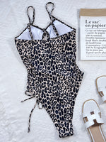 Women's Leopard Cutout Tied One-Piece Bikini Swimsuit