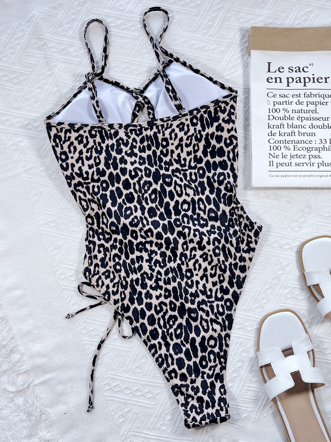 Women's Leopard Cutout Tied One-Piece Bikini Swimsuit