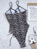 Women's Leopard Cutout Tied One-Piece Bikini Swimsuit