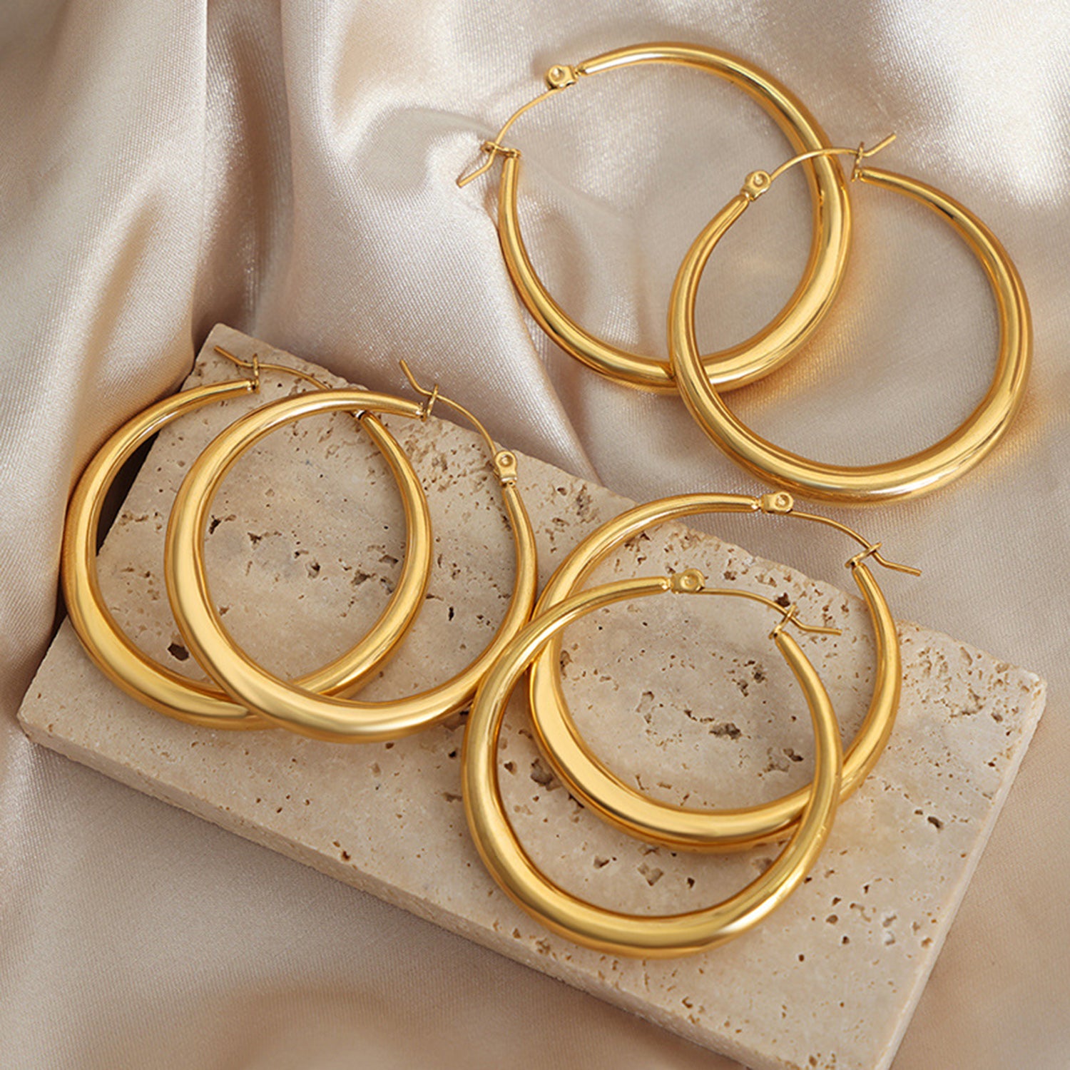 18K Gold-Plated Hoop Earrings - World Class Depot Inc