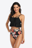 Women's Tropical Print Ruffled Two-Piece Bikini Swimsuit