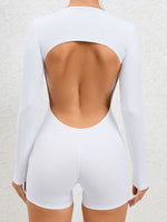 Women's Cutout Round Neck Long Sleeve Backless Active wear Romper - World Class Depot Inc