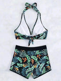 Women's Printed Halter Neck Two-Piece Bikini Swim suit Set