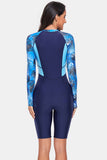 Women's Printed Half Zip Long Sleeve One-Piece Rash guard Bikini Swim suit