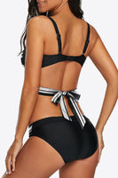 Women's Striped Crisscross Tie-Back Bikini Swim suit Set