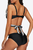 Women's Striped Crisscross Tie-Back Bikini Swim suit Set