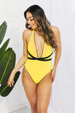 Women's Contrast Tie-Waist Plunge One-Piece Bikini Swimsuit