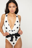 Women's Marina West Swim Beachy Keen Polka Dot Tied Plunge One-Piece Swimsuit