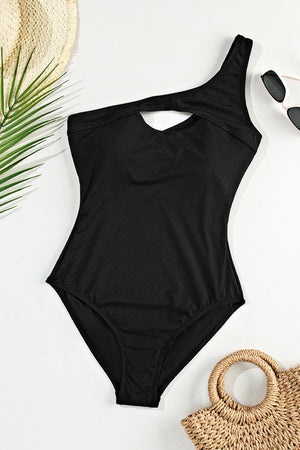 Women's Black Cutout One Shoulder Sleeveless One-Piece Bikini Swim suit