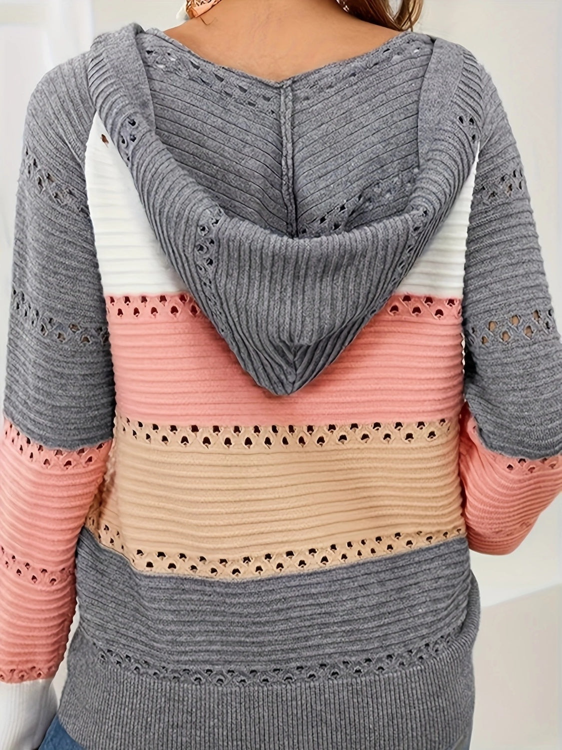 Women's Lace-Up Contrast Long Sleeve Hooded Sweater