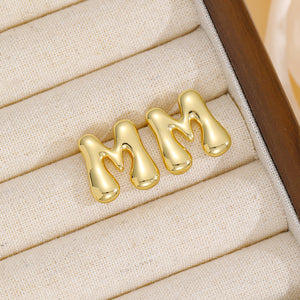 18K Gold-Plated Bubble Letter Stud Earrings (A-M)