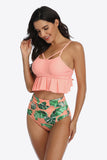 Women's Tropical Print Ruffled Two-Piece Bikini Swimsuit