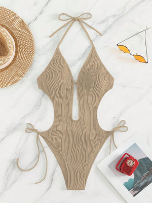 Women's Textured Cutout Tied One-Piece Bikini Swim suit - World Class Depot Inc