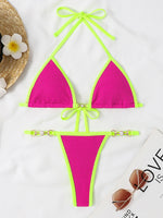 Women's Textured Contrast Halter Neck Two-Piece Bikini  Swim suit Set