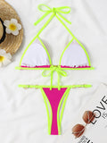 Women's Textured Contrast Halter Neck Two-Piece Bikini  Swim suit Set