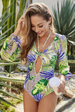 Women's Cutout Printed Balloon Sleeve One-Piece Bikini Swim suit Swimwear