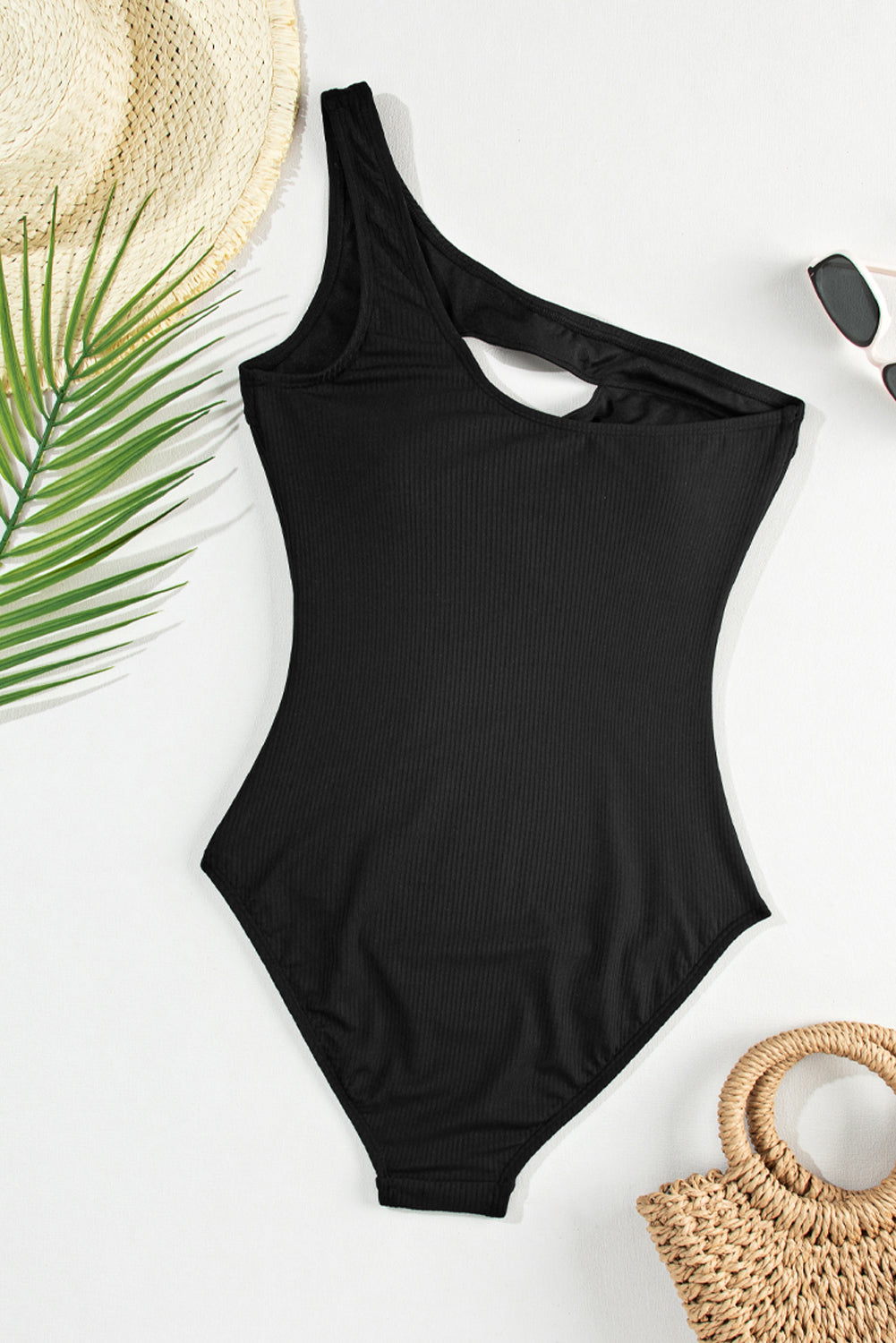 Women's Black Cutout One Shoulder Sleeveless One-Piece Bikini Swim suit