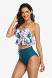 Women's Tropical Print Ruffled Two-Piece Bikini Swimsuit