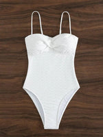 Women's Sweetheart Neck Spaghetti Strap White One-Piece Bikini Swim suit - World Class Depot Inc