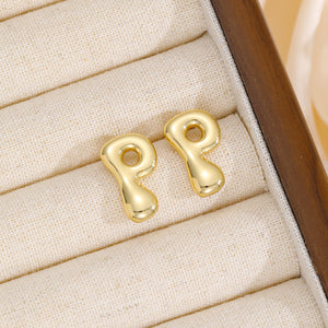 18K Gold-Plated Bubble Letter Stud Earrings (N-Z)