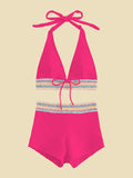 Women's Backless Textured Halter Neck Two-Piece bikini Swim suit Set
