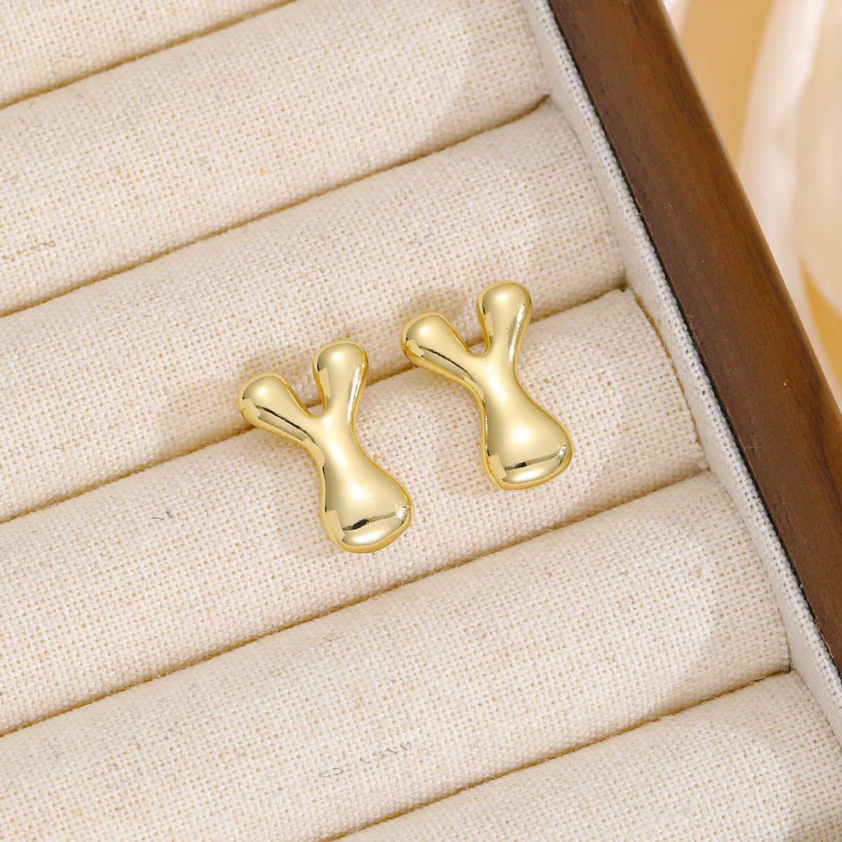 18K Gold-Plated Bubble Letter Stud Earrings (N-Z)