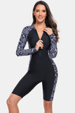 Women's Surfer Half Zip Long Sleeve One-Piece Rash guard Swim suit Swimwear