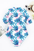 Women's Floral Notched Half Sleeve One-Piece Rash guard bikini Swim suit