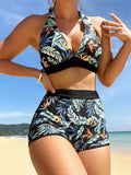 Women's Printed Halter Neck Two-Piece Bikini Swim suit Set