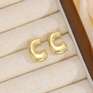 18K Gold-Plated Bubble Letter Stud Earrings (A-M)