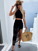 Women's Round Neck Top and Slit Skirt dress Beach Cover Up Swim wear Set