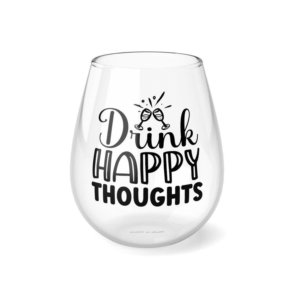 Funny Drink Happy Thoughts Stemless Wine Glass, 11.75oz