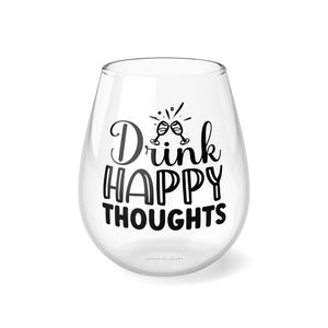 Funny Drink Happy Thoughts Stemless Wine Glass, 11.75oz