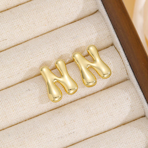 18K Gold-Plated Bubble Letter Stud Earrings (N-Z)