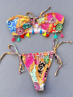 Women's Party Printed Tied Strapless Bikini swim suit Set