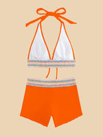 Women's Backless Textured Halter Neck Two-Piece bikini Swim suit Set