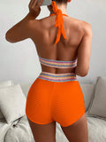 Women's Backless Textured Halter Neck Two-Piece bikini Swim suit Set