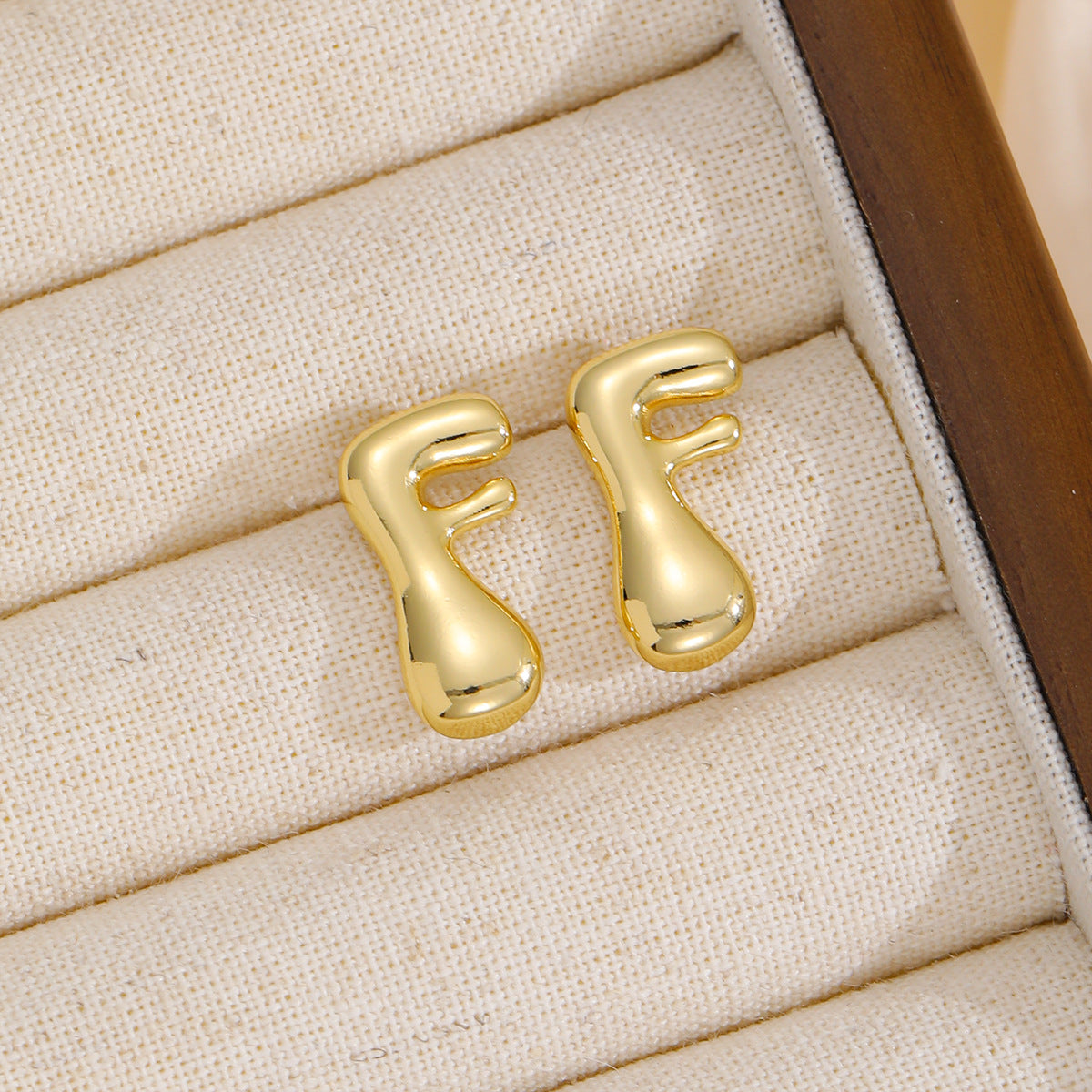 18K Gold-Plated Bubble Letter Stud Earrings (A-M)