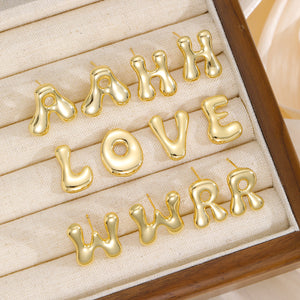 18K Gold-Plated Bubble Letter Stud Earrings (N-Z)