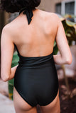 Women's Ladder Cutout Halter Neck One-Piece Bikini Swimsuit in Black - World Class Depot Inc