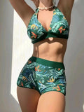 Women's Printed Halter Neck Two-Piece Bikini Swim suit Set