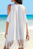 Women's Take me to the Beach Fringe V-Neck Cold Shoulder Bikini or  Swim suit Cover-Up - World Class Depot Inc