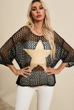 Women's Openwork Star Boat Neck Knit Beach Cover Up Top Swim wear