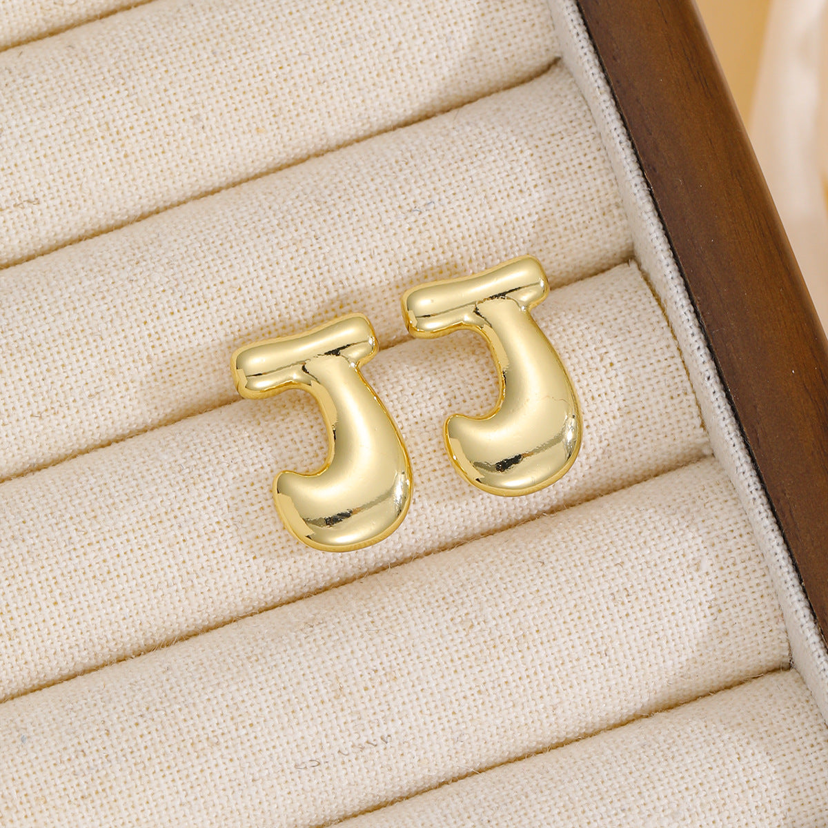 18K Gold-Plated Bubble Letter Stud Earrings (A-M)