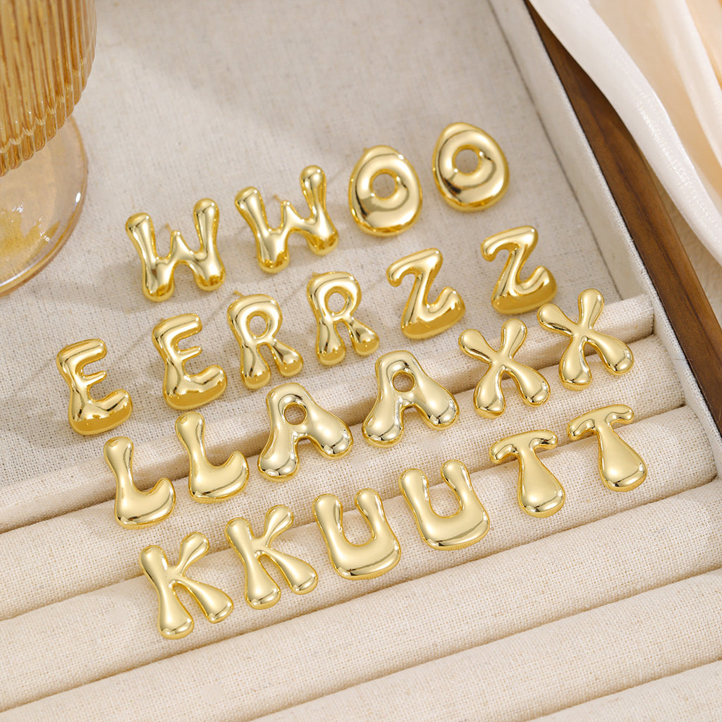 18K Gold-Plated Bubble Letter Stud Earrings (A-M)