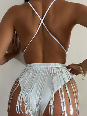 Women’s Fierce Tied Sequin Plunge One-Piece Bikini Swim suit